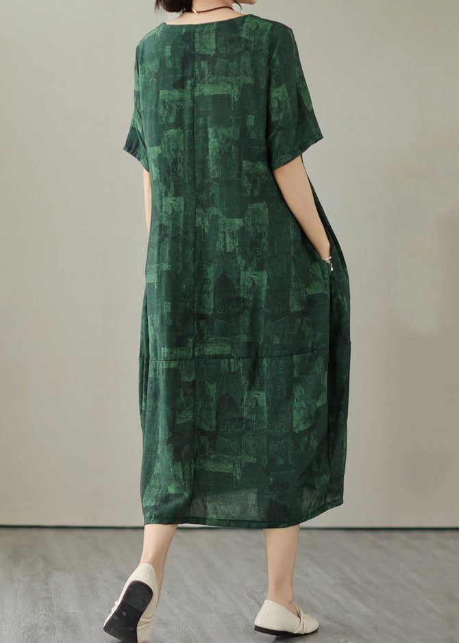 Vintage Blackish Green V Neck Print Patchwork Cotton Dress Summer LY3992 - fabuloryshop