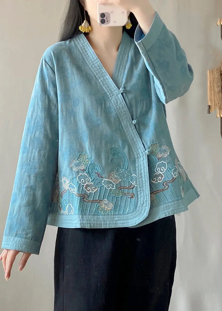 Vintage Blue Patchwork Cardigans Long Sleeve Ada Fashion