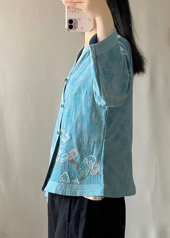 Vintage Blue Patchwork Cardigans Long Sleeve Ada Fashion