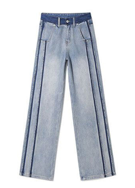 Vintage Blue Patchwork Zippered Button Straight Jeans TY1095 - fabuloryshop