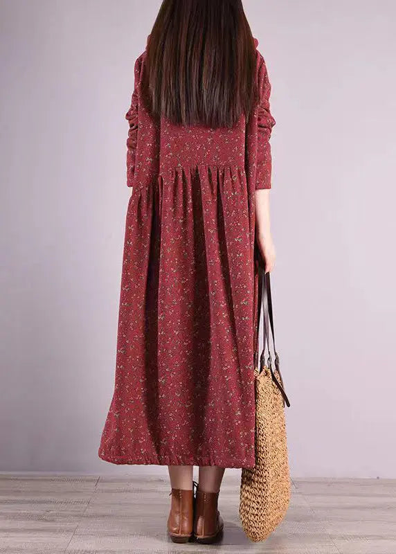 Vintage Brick Red Hooded Patchwork Warm Fleece Coats Winter Ada Fashion