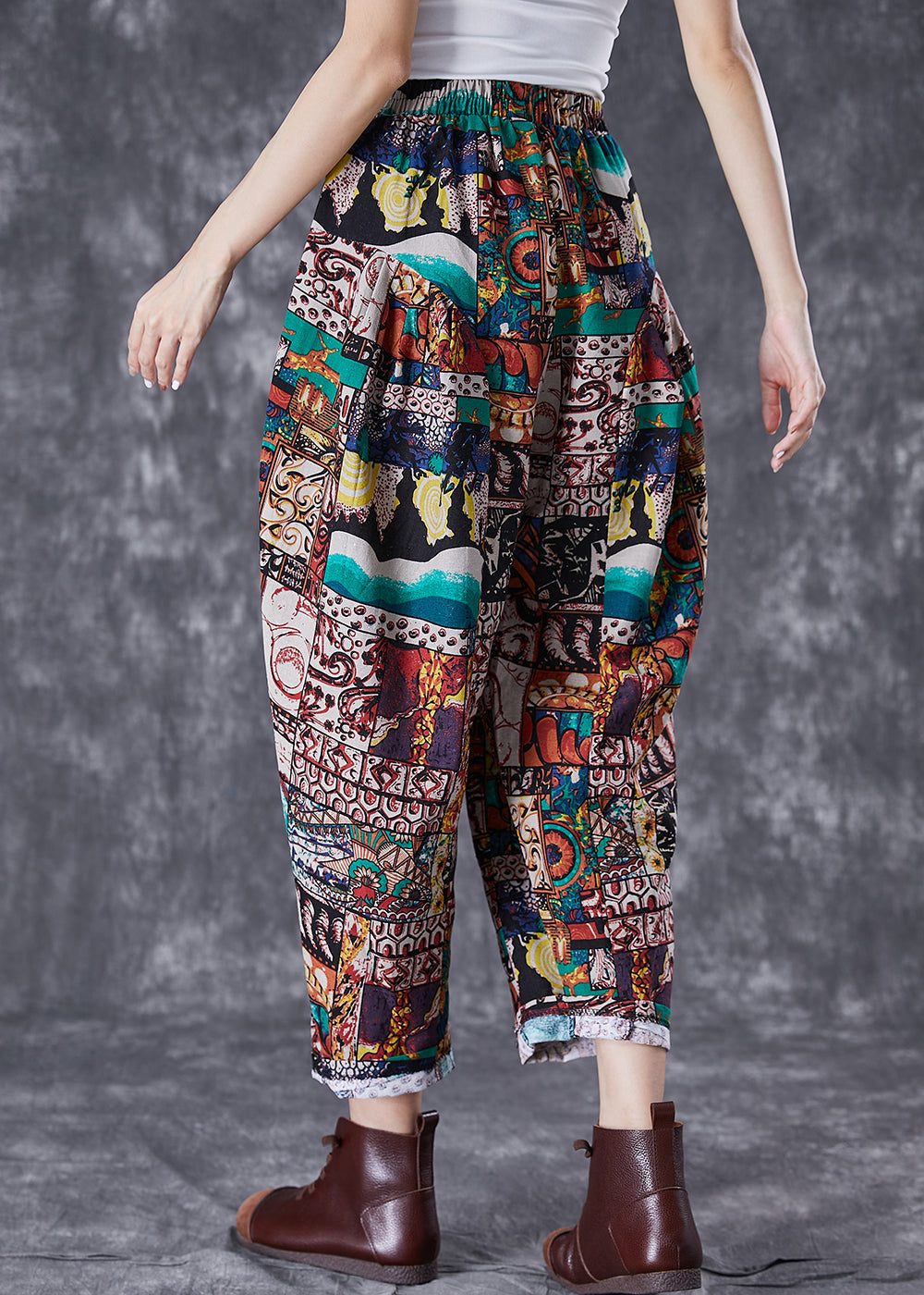Vintage Chocolate High Waist Oversized Print Cotton Pants Summer Ada Fashion