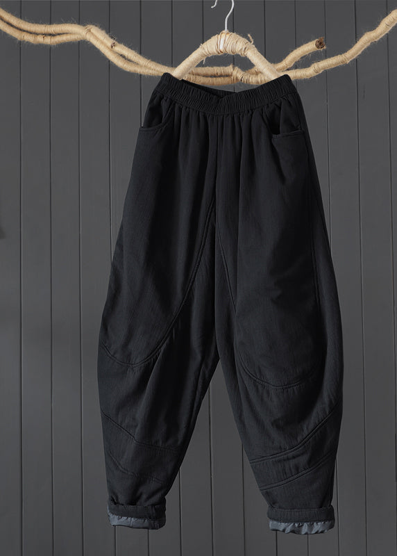 Vintage Coffee Pockets Patchwork Fine Cotton Filled Pants Winter Ada Fashion