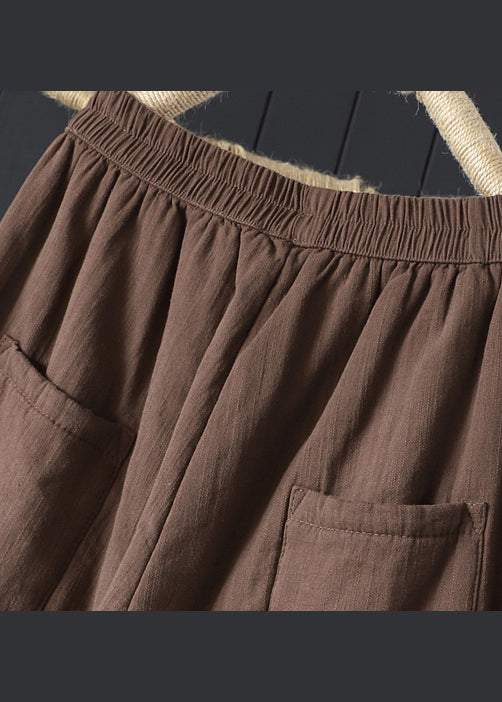 Vintage Coffee Pockets Patchwork Fine Cotton Filled Pants Winter Ada Fashion