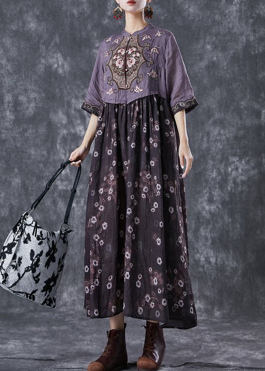 Vintage Colorblock Embroideried Patchwork Cotton Long Dress Summer Ada Fashion