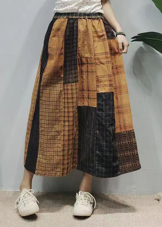 Vintage Colorblock Oversized Patchwork Plaid Linen A Line Skirts Summer TG1018 - fabuloryshop