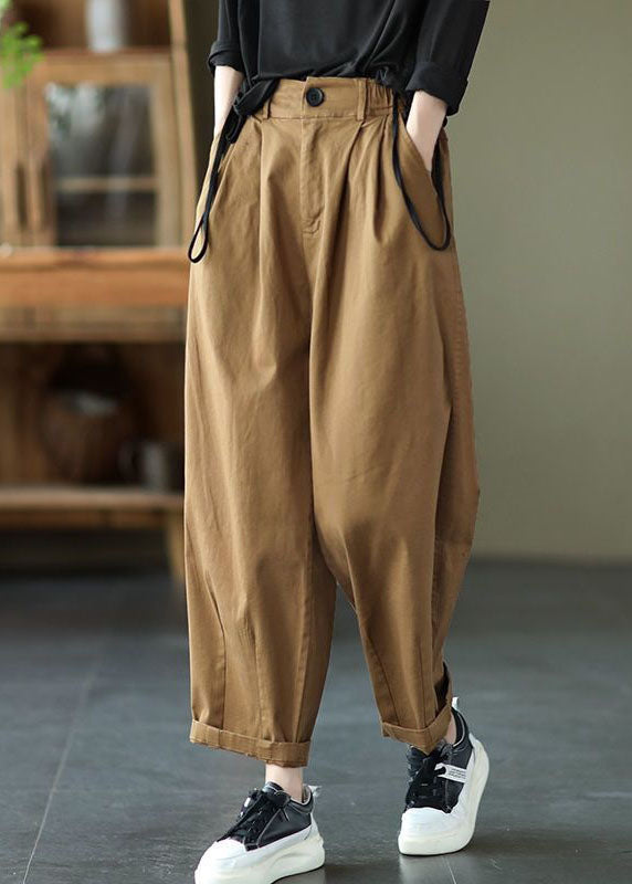 Vintage Dark Khaki Pockets Patchwork Cotton Pants Summer LY0624 - fabuloryshop