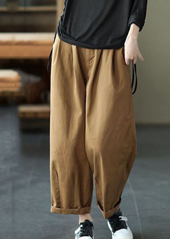 Vintage Dark Khaki Pockets Patchwork Cotton Pants Summer LY0624 - fabuloryshop