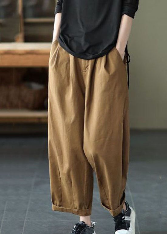 Vintage Dark Khaki Pockets Patchwork Cotton Pants Summer LY0624 - fabuloryshop