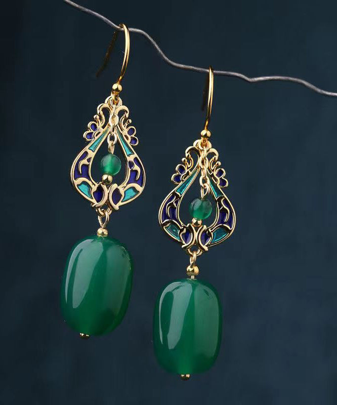 Vintage Design Green Jade Silver Drop Earrings Ada Fashion