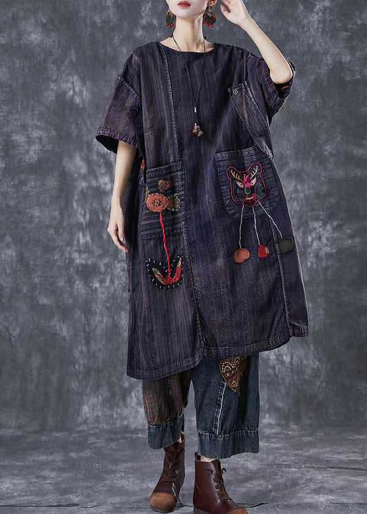 Vintage Embroideried Patchwork Applique Wear On Both Sides Cotton Dress Summer LY6674 - fabuloryshop