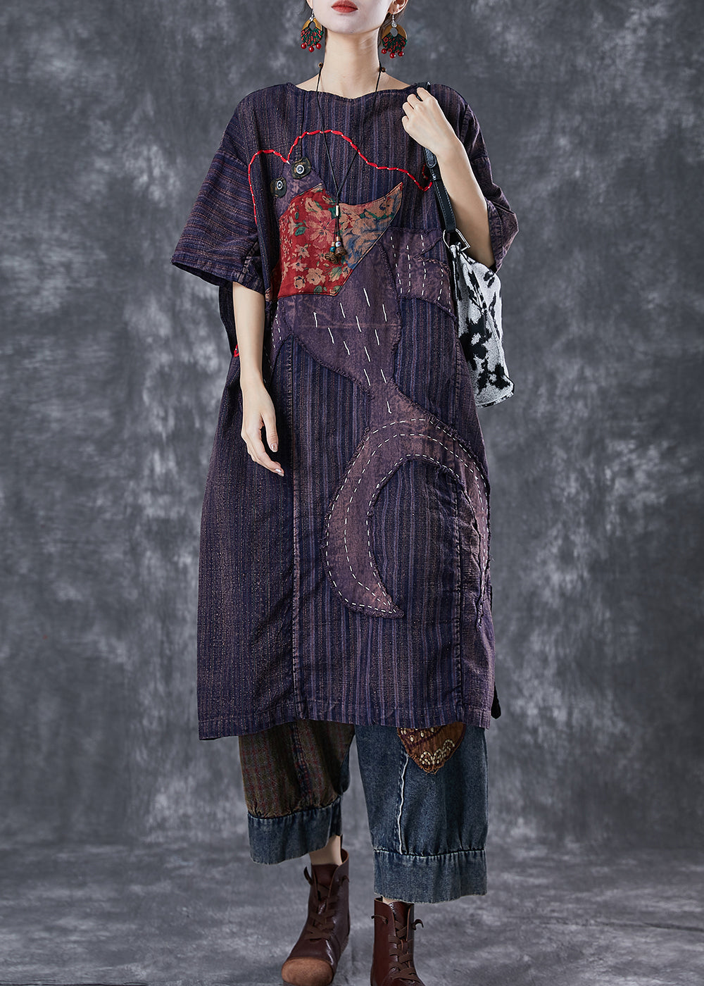Vintage Embroideried Patchwork Applique Wear On Both Sides Cotton Dress Summer LY6674 - fabuloryshop