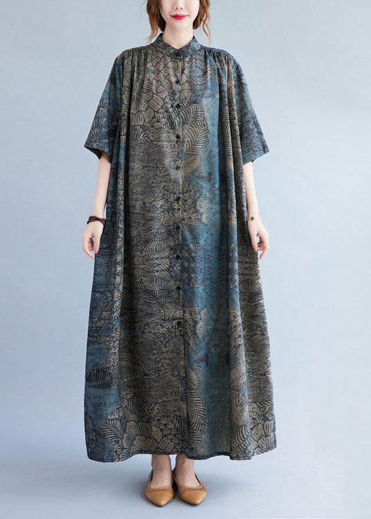 Vintage Floral Stand Collar Patchwork Cotton Shirts Dresses Summer LY5684 - fabuloryshop