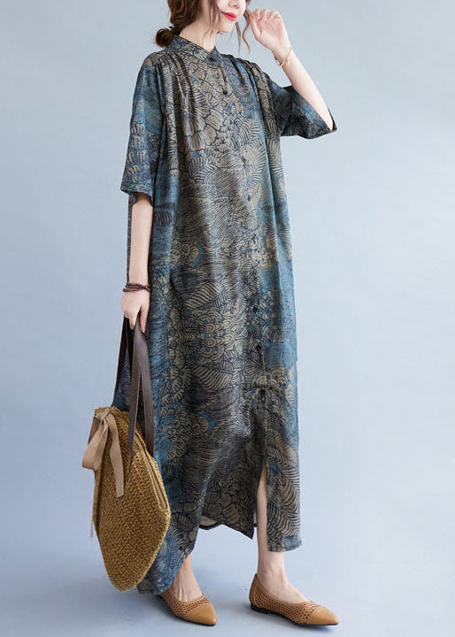 Vintage Floral Stand Collar Patchwork Cotton Shirts Dresses Summer LY5684 - fabuloryshop