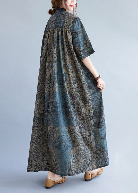 Vintage Floral Stand Collar Patchwork Cotton Shirts Dresses Summer LY5684 - fabuloryshop