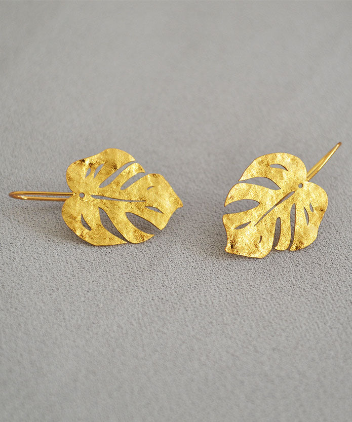 Vintage Gold Leaf Shape 14K Gold Earrings - fabuloryshop