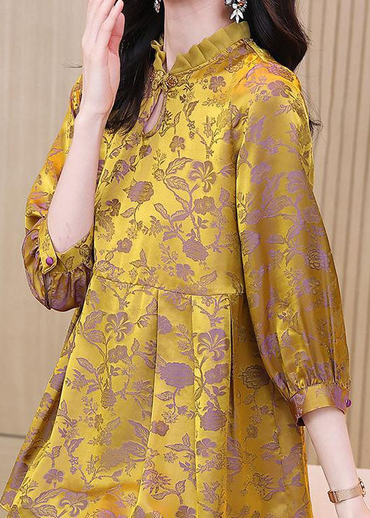 Vintage Gold Ruffled Patchwork Jacquard Silk Top Summer LC0278 - fabuloryshop