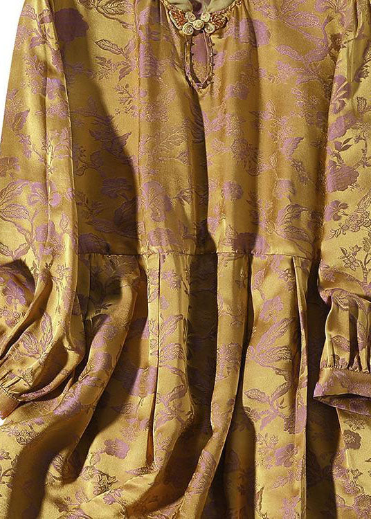 Vintage Gold Ruffled Patchwork Jacquard Silk Top Summer LC0278 - fabuloryshop