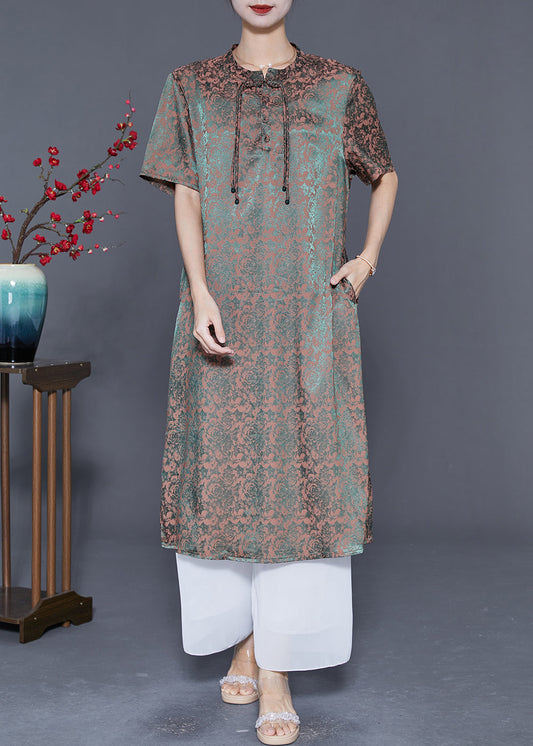 Vintage Green Gradient Color Print Tassel Silk Maxi Dresses Summer LY5558 - fabuloryshop