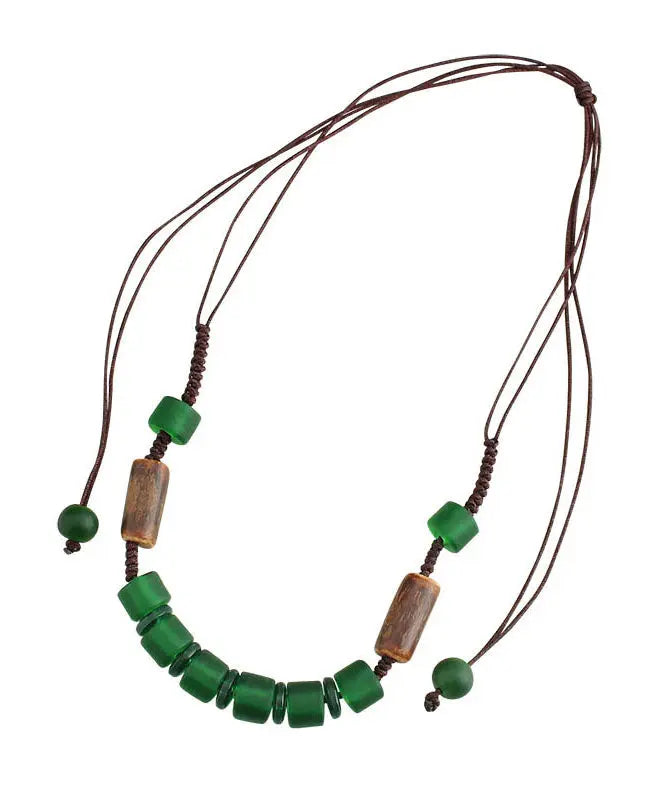 Vintage Green Hand Knitting Coloured Glaze Gratuated Bead Necklace Ada Fashion