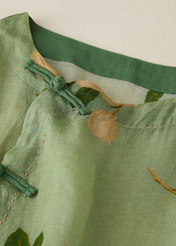 Vintage Green O Neck Print Patchwork Cotton Shirt Tops Long Sleeve Ada Fashion