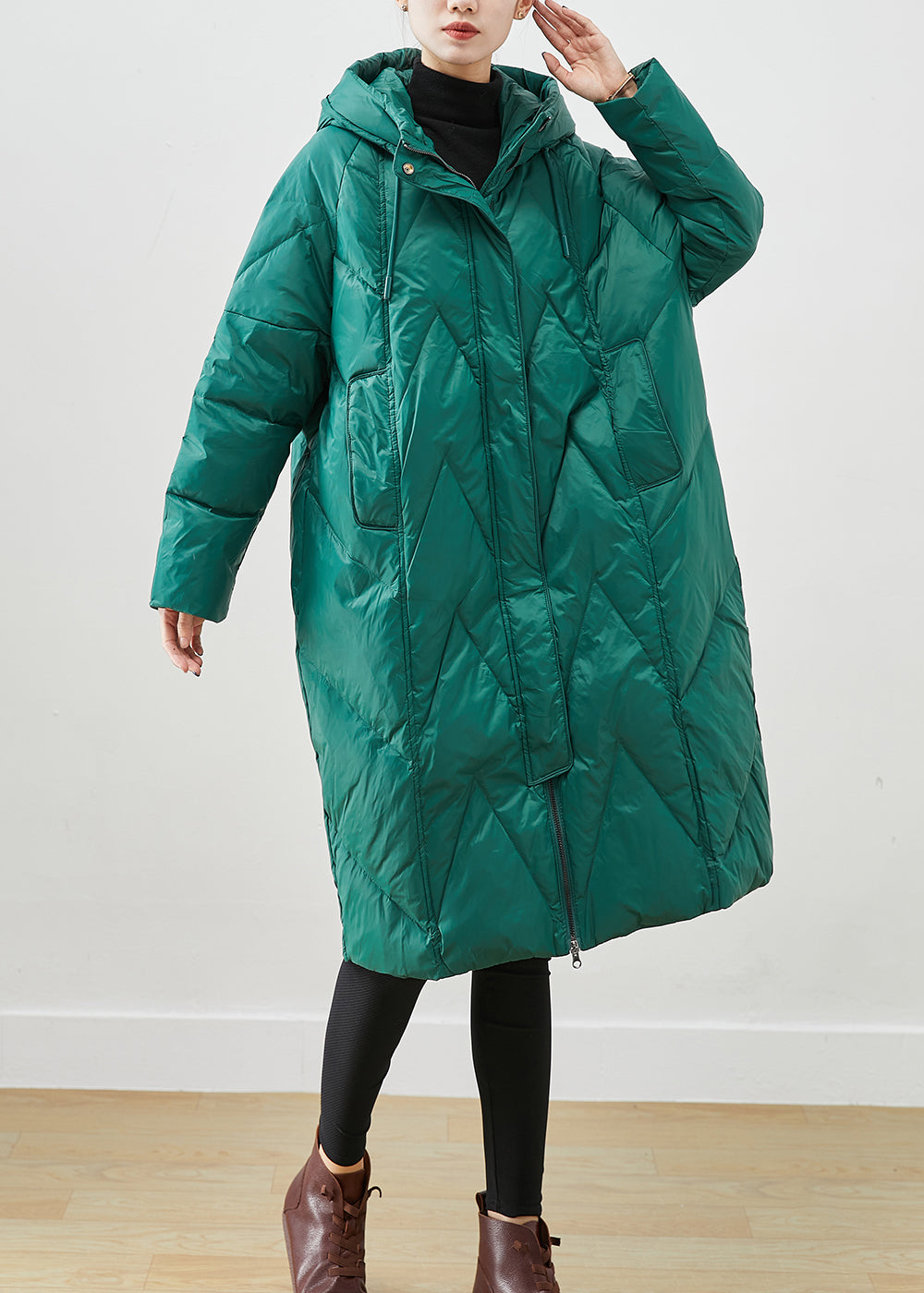 Vintage Green Oversized Thick Fine Cotton Filled Puffers Jackets Winter Ada Fashion