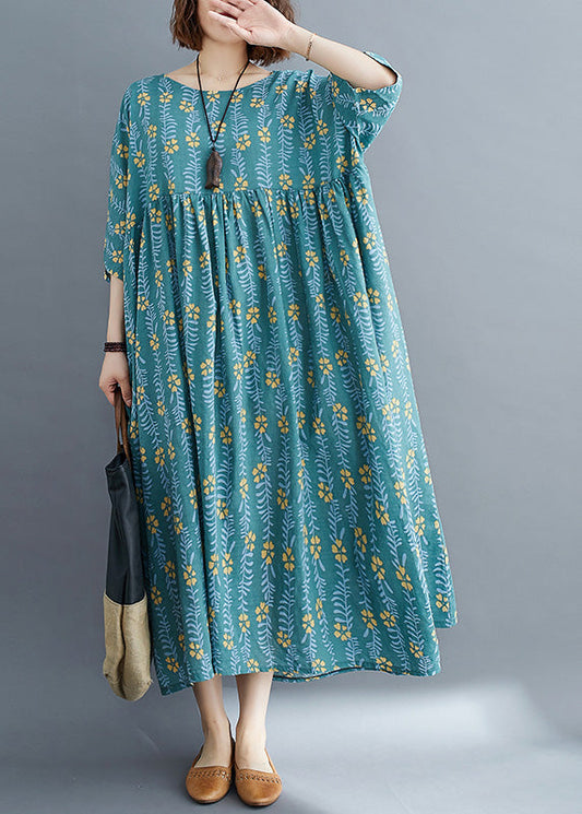Vintage Green Patchwork Wrinkled Cotton Vacation Long Dresses Summer LY6099 - fabuloryshop