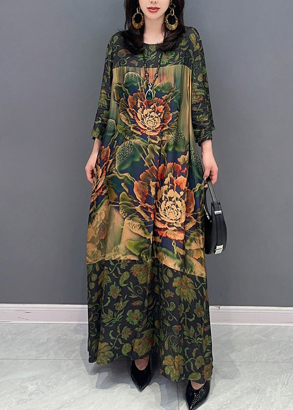 Vintage Green Print Cozy Maxi Dress Spring LY4330 - fabuloryshop