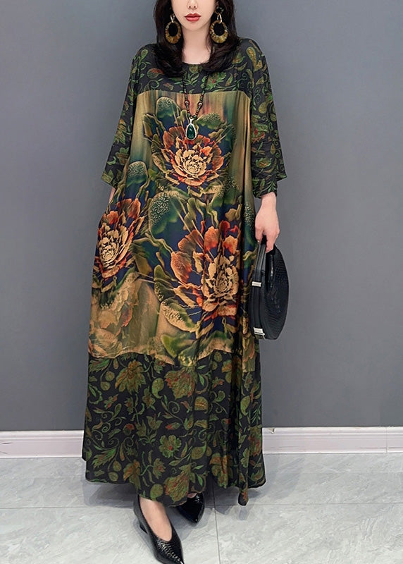 Vintage Green Print Cozy Maxi Dress Spring LY4330 - fabuloryshop