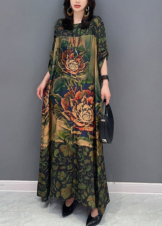 Vintage Green Print Cozy Maxi Dress Spring LY4330 - fabuloryshop