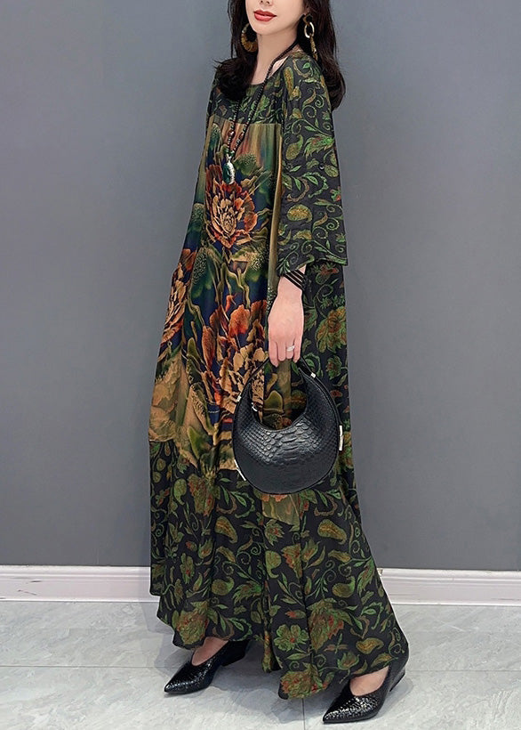 Vintage Green Print Cozy Maxi Dress Spring LY4330 - fabuloryshop