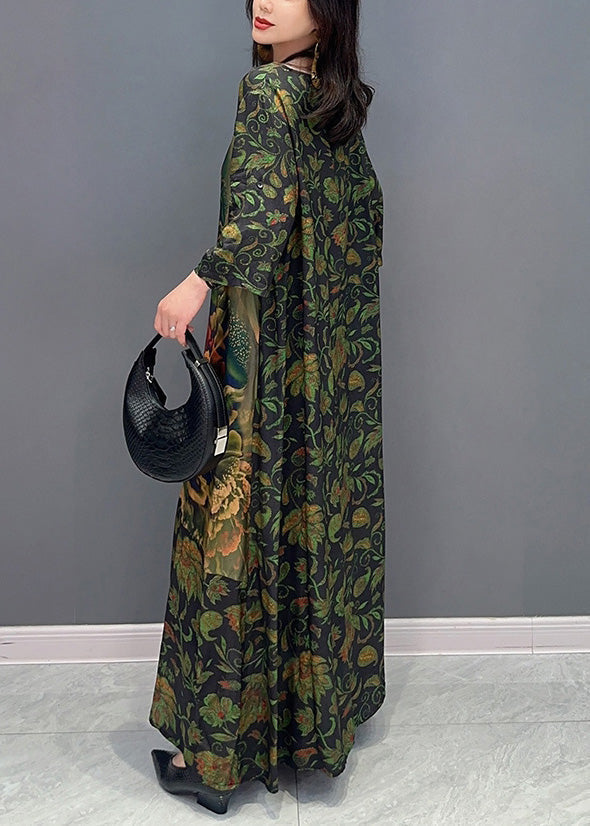 Vintage Green Print Cozy Maxi Dress Spring LY4330 - fabuloryshop