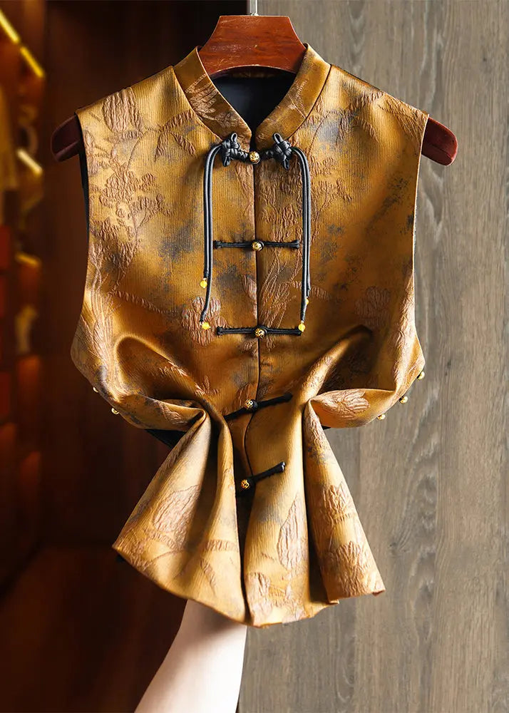 Vintage Green Tasseled Jacquard Patchwork Silk Vest Sleeveless Ada Fashion
