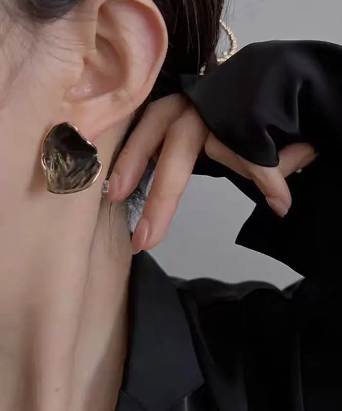 Vintage Grey Brown Copper Overgild Dropwise Glaze Stud Earrings Ada Fashion