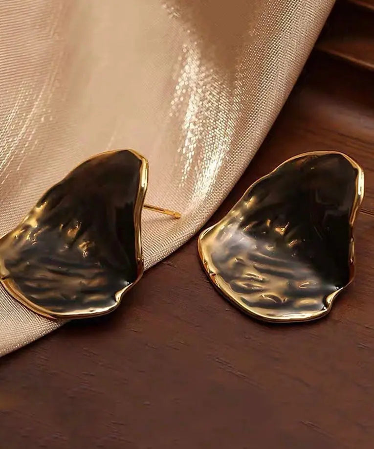 Vintage Grey Brown Copper Overgild Dropwise Glaze Stud Earrings Ada Fashion