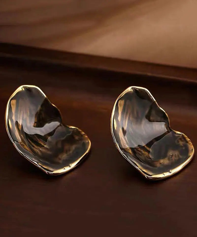 Vintage Grey Brown Copper Overgild Dropwise Glaze Stud Earrings Ada Fashion