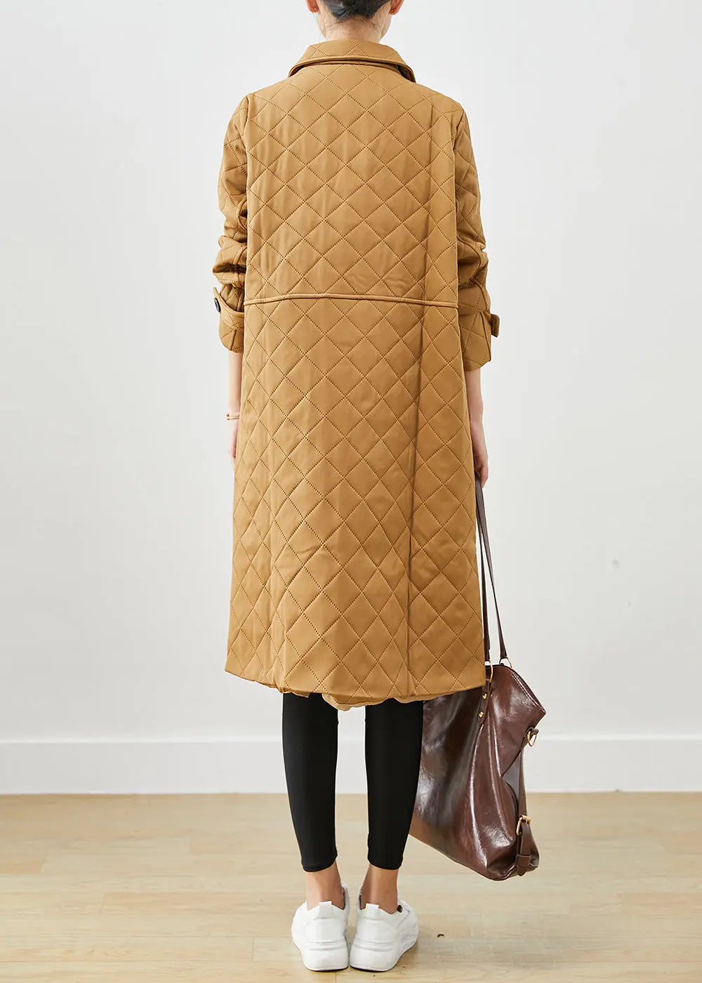 Vintage Khaki Notched Plaid Pockets Cotton Coats Fall Ada Fashion