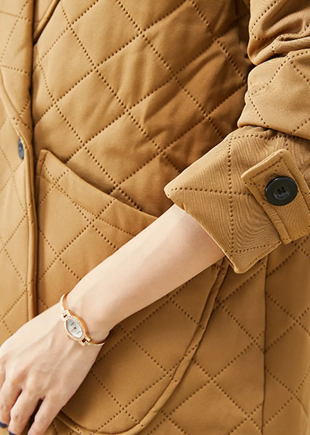 Vintage Khaki Notched Plaid Pockets Cotton Coats Fall Ada Fashion