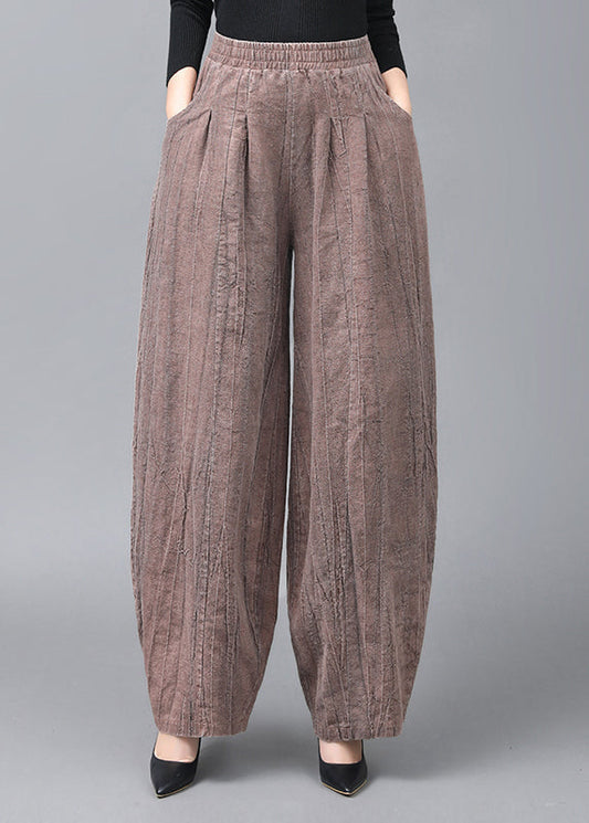 Vintage Light Coffee Pockets Patchwork Linen Lantern Pants Fall Ada Fashion