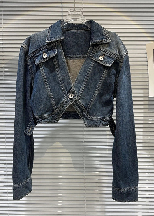 Vintage Navy Peter Pan Collar Patchwork Button Denim Coats Ada Fashion