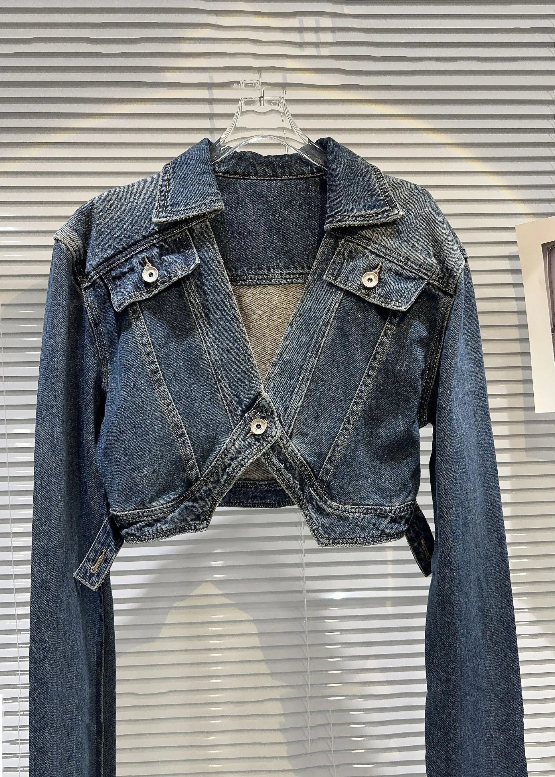 Vintage Navy Peter Pan Collar Patchwork Button Denim Coats Ada Fashion