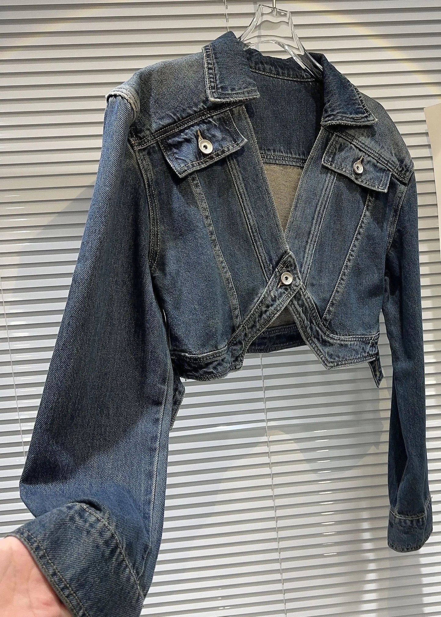 Vintage Navy Peter Pan Collar Patchwork Button Denim Coats Ada Fashion