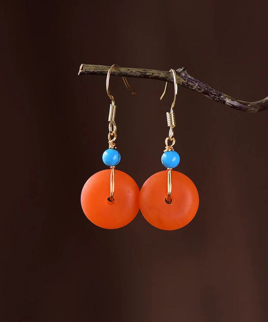 Vintage Orange Amber Silver Drop Earrings Ada Fashion