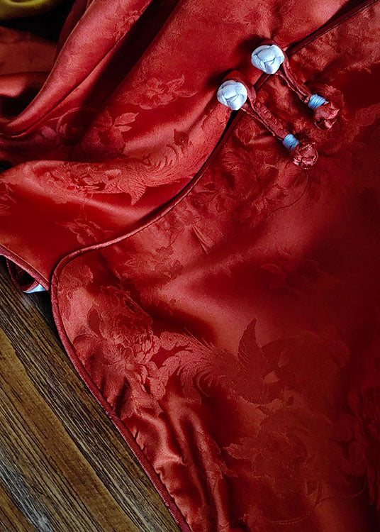 Vintage Orange Chinese Button Jacquard Patchwork Silk Blouses Spring LY1063 - fabuloryshop