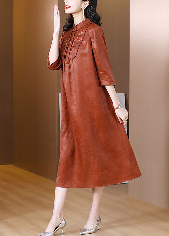 Vintage Orange Mandarin Collar Cinched Silk Dresses Half Sleeve AC3006 - fabuloryshop