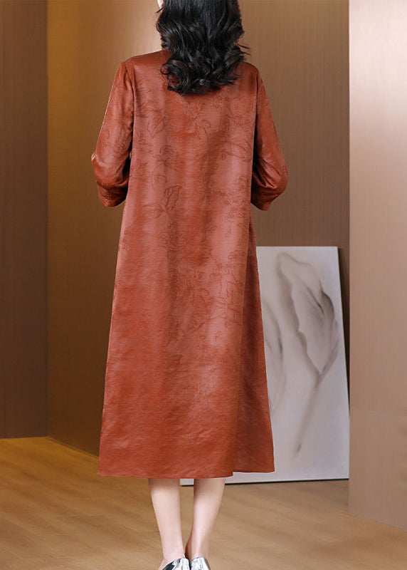 Vintage Orange Mandarin Collar Cinched Silk Dresses Half Sleeve AC3006