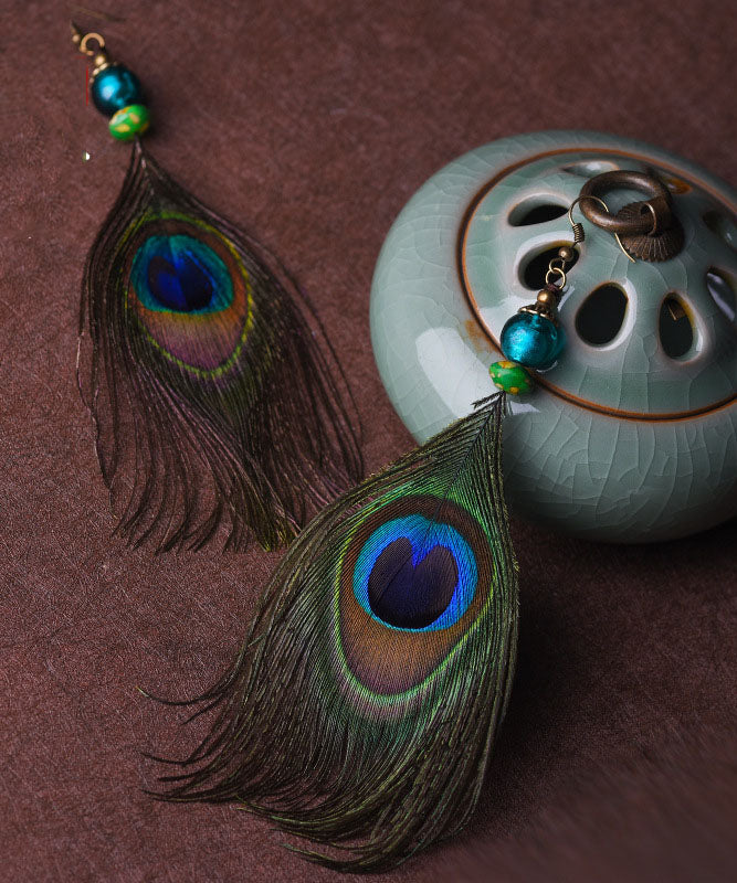 Vintage Peacock Feather Earrings - fabuloryshop