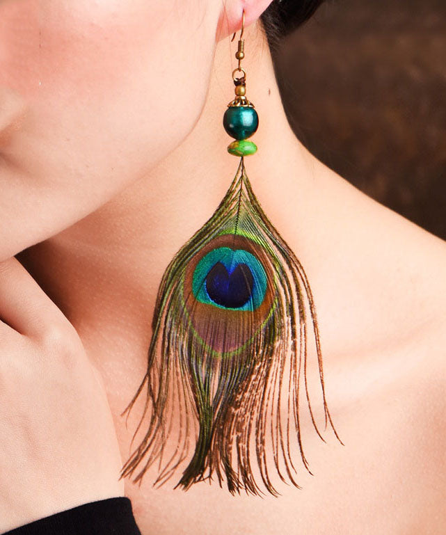 Vintage Peacock Feather Earrings - fabuloryshop