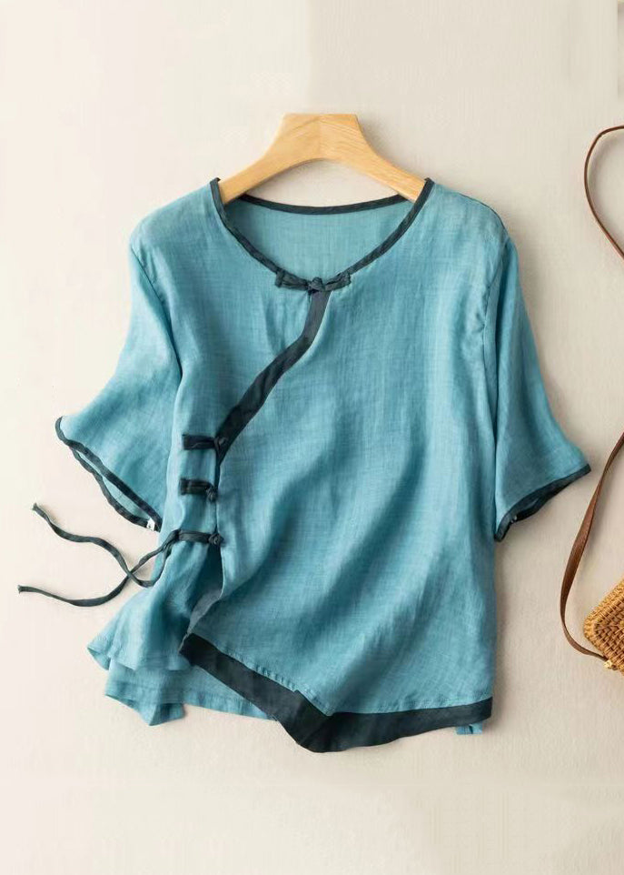 Vintage Pink Asymmetrical Button Patchwork Cotton Shirt Summer Ada Fashion