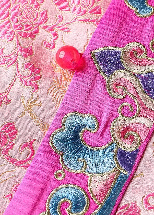 Vintage Pink Embroidered Button Patchwork Silk Waistcoat Sleeveless Ada Fashion